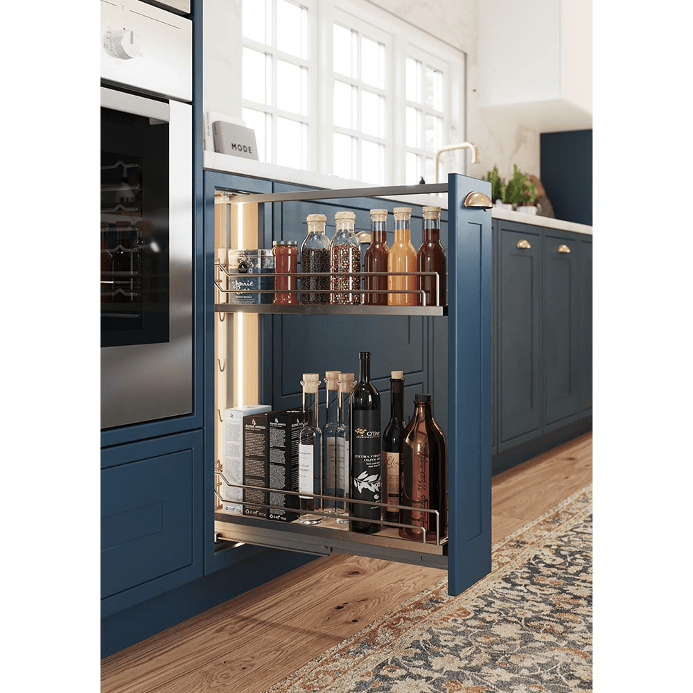 14&quot; DISPENSA Base Cabinet Organizer Pull-Out with Soft-Close/Arena Plus Classic Shelves/Two Rails, Chrome/Maple, 24&quot; - 32&quot; Height Alt 2 - Image