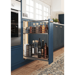 14&quot; DISPENSA Base Cabinet Organizer Pull-Out with Soft-Close/Arena Plus Classic Shelves/Two Rails, Chrome/Maple, 24&quot; - 32&quot; Height Alt 2 - Image