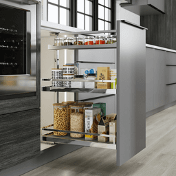 14&quot; DISPENSA Base Cabinet Organizer Pull-Out with Soft-Close/Arena Plus Classic Shelves/Two Rails, Chrome/Maple, 24&quot; - 32&quot; Height Alt 3 - Image