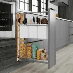 14&quot; DISPENSA Base Cabinet Organizer Pull-Out with Soft-Close/Arena Plus Classic Shelves/Two Rails, Chrome/Maple, 24&quot; - 32&quot; Height Alt 4 - Image