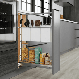 14&quot; DISPENSA Base Cabinet Organizer Pull-Out with Soft-Close/Arena Plus Classic Shelves/Two Rails, Chrome/Maple, 24&quot; - 32&quot; Height Alt 5 - Image