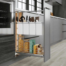14&quot; DISPENSA Base Cabinet Organizer Pull-Out with Soft-Close/Arena Plus Classic Shelves/Two Rails, Chrome/Maple, 24&quot; - 32&quot; Height Alt 6 - Image