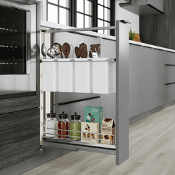 7&quot; DISPENSA Base Cabinet Organizer Pull-Out with Soft-Close/Arena Plus Classic Shelves/Two Rails, Chrome/White, 24&quot; - 32&quot; Height Alt 10 - Image
