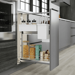 7&quot; DISPENSA Base Cabinet Organizer Pull-Out with Soft-Close/Arena Plus Classic Shelves/Two Rails, Chrome/White, 24&quot; - 32&quot; Height Alt 11 - Image