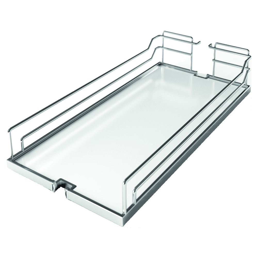 7&quot; DISPENSA Base Cabinet Organizer Pull-Out with Soft-Close/Arena Plus Classic Shelves/Two Rails, Chrome/White, 24&quot; - 32&quot; Height Main - Image