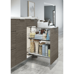 7&quot; DISPENSA Base Cabinet Organizer Pull-Out with Soft-Close/Arena Plus Classic Shelves/Two Rails, Chrome/White, 24&quot; - 32&quot; Height Alt 2 - Image