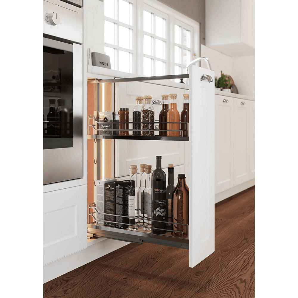 7&quot; DISPENSA Base Cabinet Organizer Pull-Out with Soft-Close/Arena Plus Classic Shelves/Two Rails, Chrome/White, 24&quot; - 32&quot; Height Alt 3 - Image