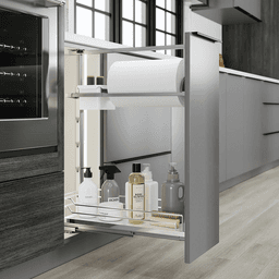 7&quot; DISPENSA Base Cabinet Organizer Pull-Out with Soft-Close/Arena Plus Classic Shelves/Two Rails, Chrome/White, 24&quot; - 32&quot; Height Alt 4 - Image