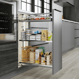 7&quot; DISPENSA Base Cabinet Organizer Pull-Out with Soft-Close/Arena Plus Classic Shelves/Two Rails, Chrome/White, 24&quot; - 32&quot; Height Alt 7 - Image