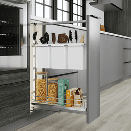 7&quot; DISPENSA Base Cabinet Organizer Pull-Out with Soft-Close/Arena Plus Classic Shelves/Two Rails, Chrome/White, 24&quot; - 32&quot; Height Alt 8 - Image
