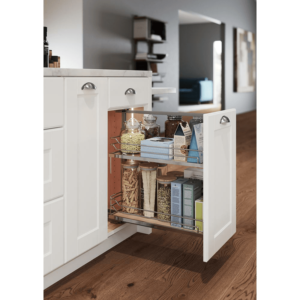 6&quot; DISPENSA Base Pull-Out Utility/Arena Plus Shelf with Soft-Close, Chrome/Maple, 24&quot; - 32&quot; Height Alt 1 - Image