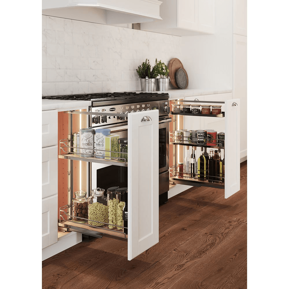 6&quot; DISPENSA Base Pull-Out Utility/Arena Plus Shelf with Soft-Close, Chrome/Maple, 24&quot; - 32&quot; Height Alt 2 - Image