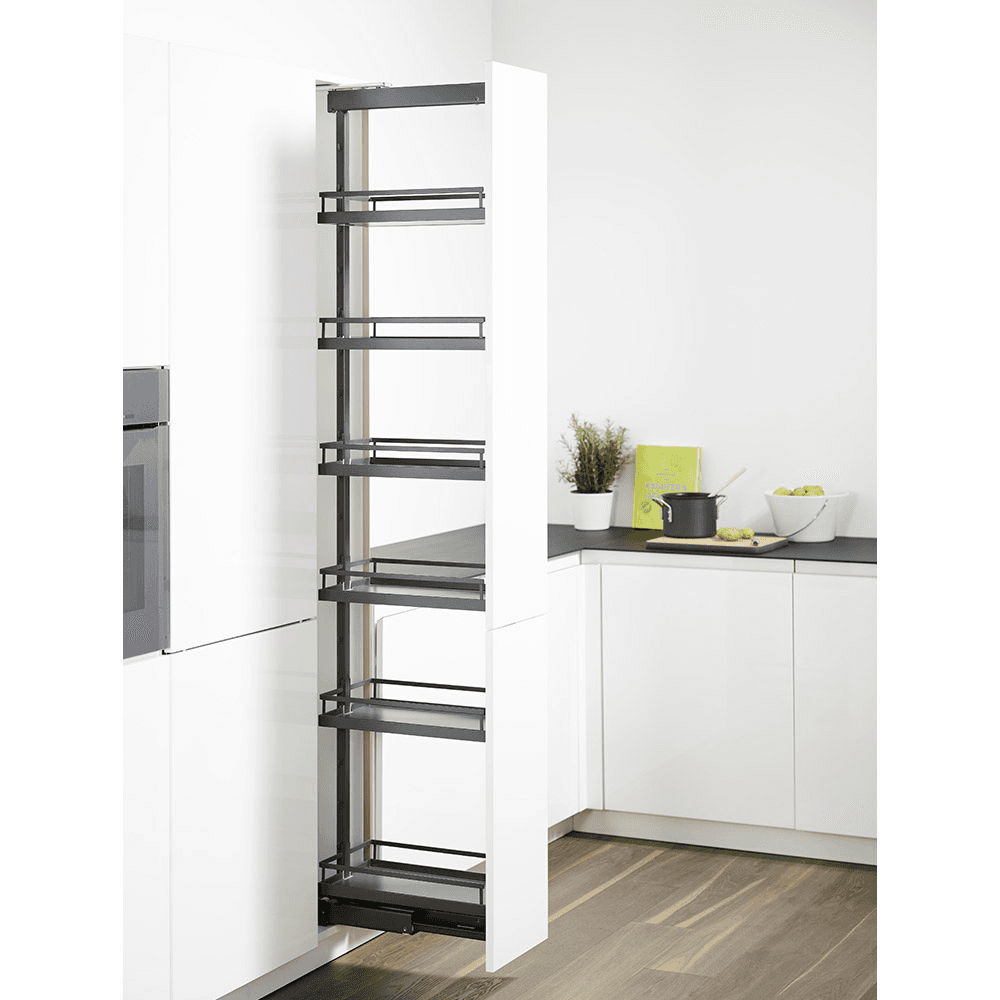 10&quot; 6-Shelf DISPENSA Pantry Pull-Out Kit with Soft-Open/Soft-Close/Arena Plus Style Shelves, Anthracite, 62-7/8&quot; - 78-3/4&quot; Height Alt 1 - Image