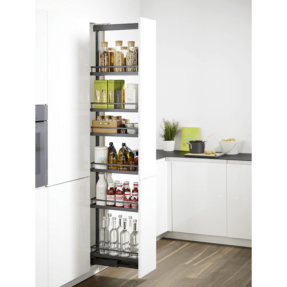 10&quot; 6-Shelf DISPENSA Pantry Pull-Out Kit with Soft-Open/Soft-Close/Arena Plus Style Shelves, Anthracite, 62-7/8&quot; - 78-3/4&quot; Height Alt 2 - Image