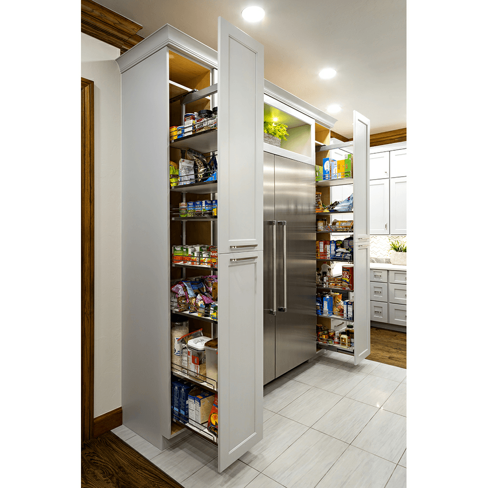 8&quot; 4-Shelf DISPENSA Pantry Pull-Out Kit with Soft-Open/Soft-Close/Arena Plus Classic Shelves, Chrome/White, 31-1/2&quot;- 47-1/4&quot; Height Alt 2 - Image