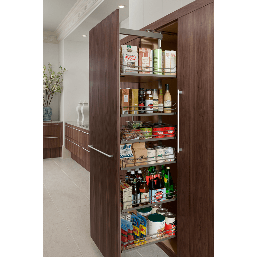 10&quot; 4-Shelf DISPENSA Pantry Pull-Out Kit with Soft-Open/Soft-Close/Arena Plus Classic Shelves, Chrome/Maple, 47-1/4&quot; - 62-7/8&quot; Height Alt 2 - Image
