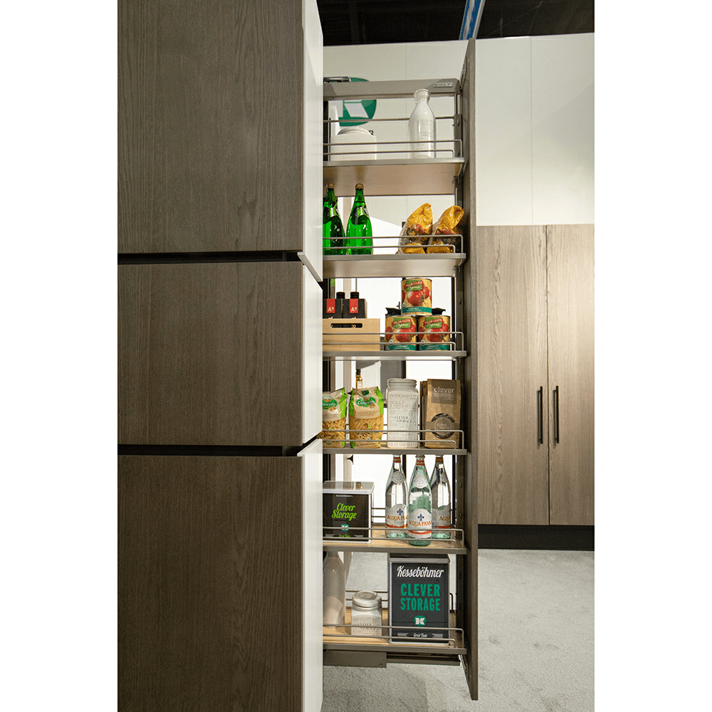 14&quot; 6-Shelf DISPENSA Pantry Pull-Out Kit with Soft-Open/Soft-Close/Arena Plus Classic Shelves, Chrome/Maple, 62-7/8&quot; - 78-3/4&quot; Height Alt 1 - Image