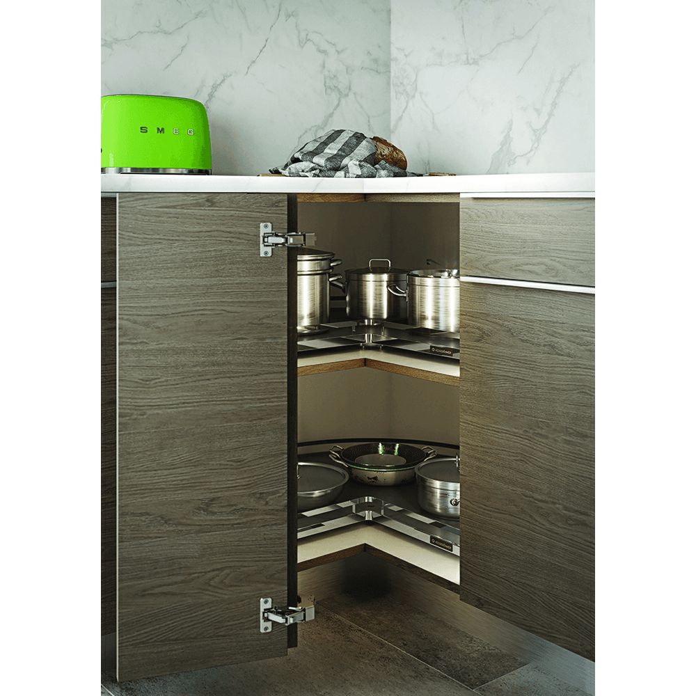 28" Kidney 2-Tray Lazy Susan Kit with Post/Arena Plus Style Shelves, Chrome/Anthracite, 25-7/8" - 29-1/4" Height Alt 2 - Image