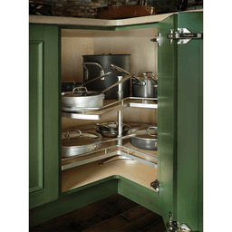 28" Kidney 2-Tray Lazy Susan Kit with Tripod/Arena Plus Classic Shelves, Chrome/Maple, 18-5/8" Height Alt 3 - Image