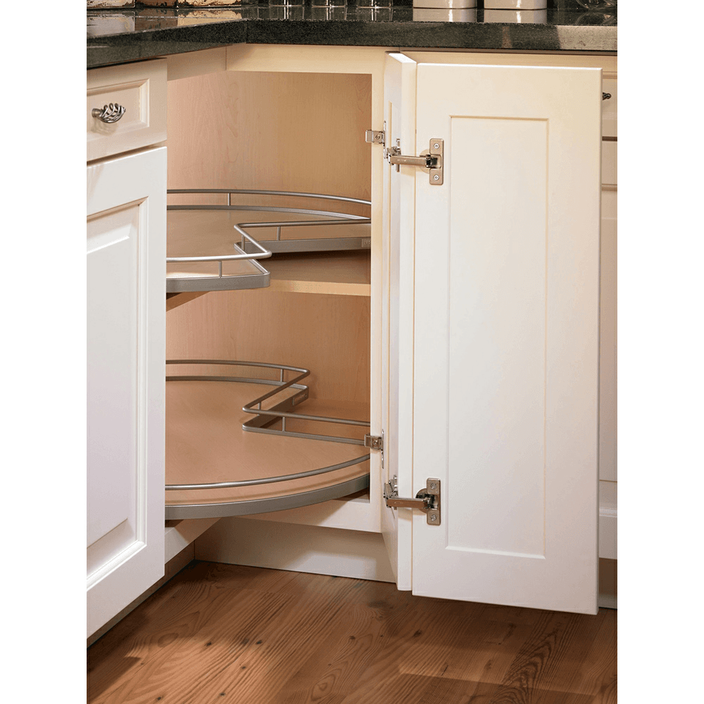 28&quot; Kidney 2-Tray Lazy Susan Kit with Tripod/Arena Plus Classic Shelves, Chrome/White, 18-5/8&quot; Height Alt 1 - Image