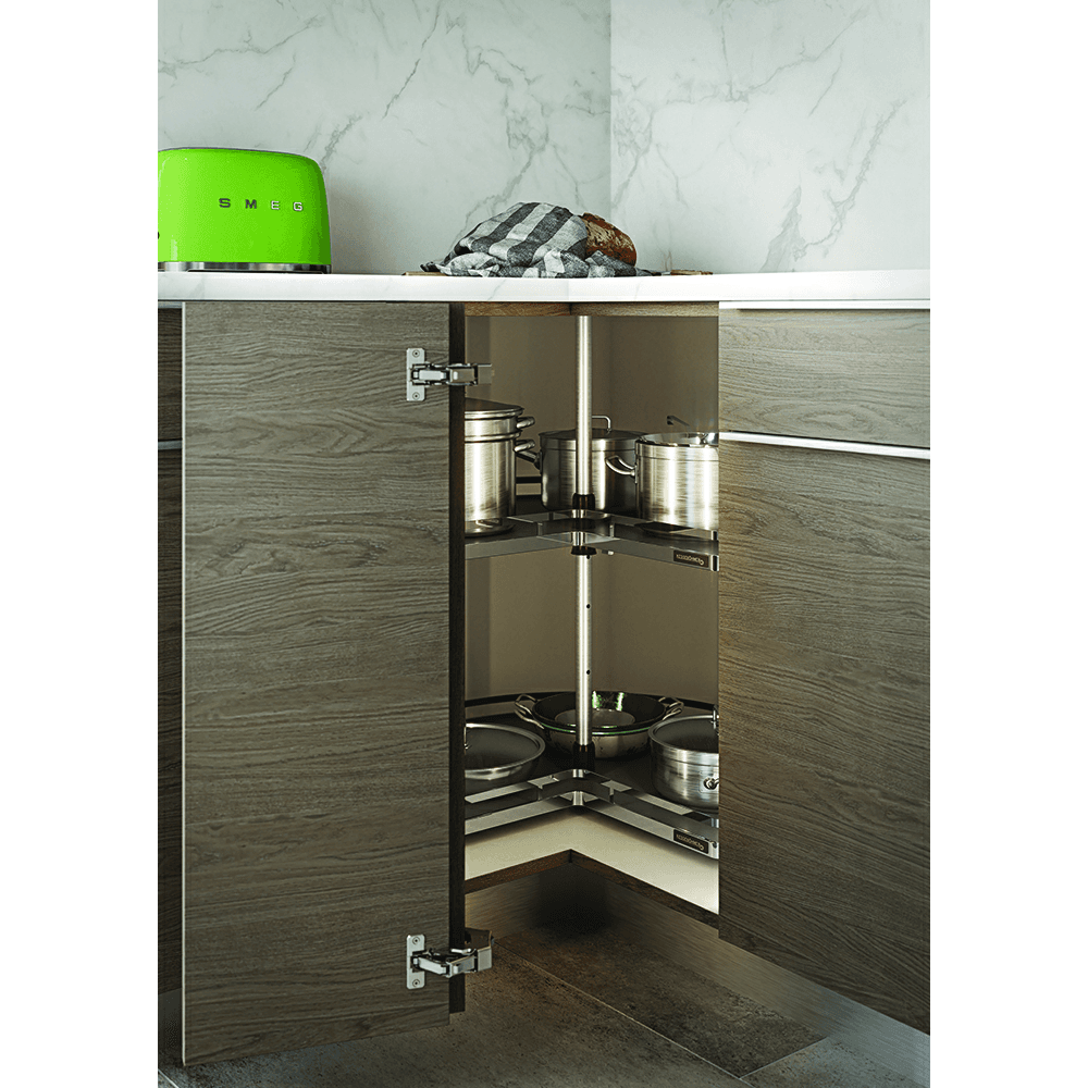 32" Kidney 2-Tray Lazy Susan Kit with Tripod/Arena Plus Classic Shelves, Chrome/White, 18-5/8" Height Alt 2 - Image