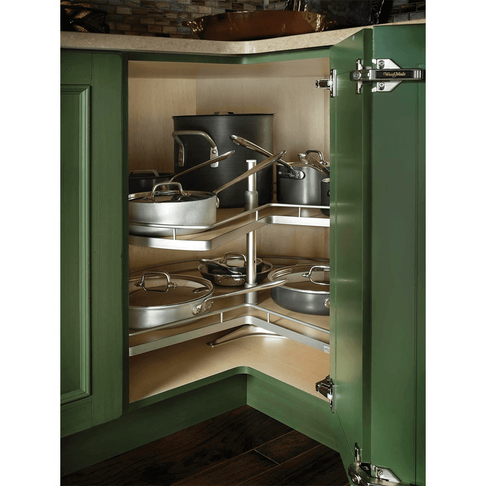32" Kidney 2-Tray Lazy Susan Kit with Tripod/Arena Plus Classic Shelves, Chrome/White, 18-5/8" Height Alt 3 - Image