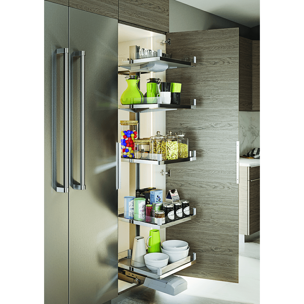 4-Shelf LAVIDO Medium Pantry Pull-Out Kit with Soft-Open/Soft-Close/Arena Plus Shelves, Chrome/Anthracite, 44-1/2&quot; Height Alt 1 - Image