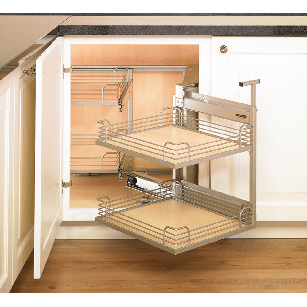 Right-Hand Magic Blind Corner Pull-Out with Soft-Close for 19-3/8" Cabinet Opening, Chrome/Maple Alt 12 - Image