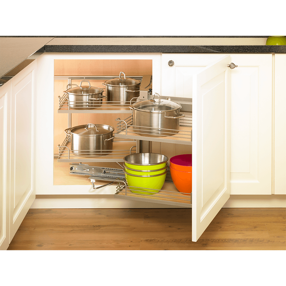 Right-Hand Magic Blind Corner Pull-Out with Soft-Close for 19-3/8&quot; Cabinet Opening, Champagne/Maple Alt 2 - Image