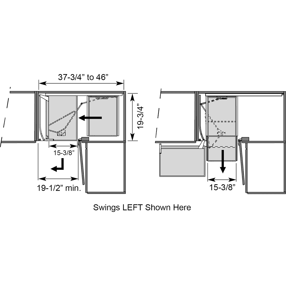 Right-Hand Magic Blind Corner Pull-Out with Soft-Close for 19-3/8" Cabinet Opening, Chrome/White Alt 4 - Image