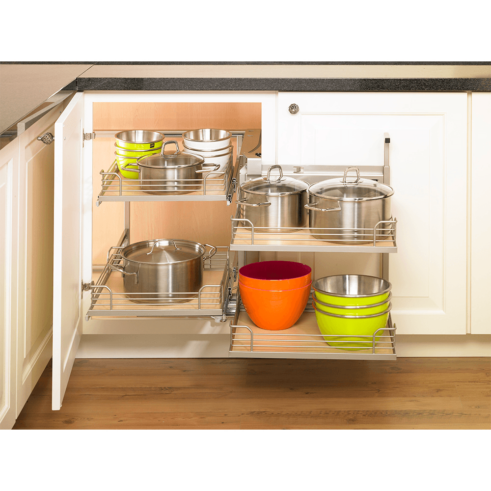 Right-Hand Magic Blind Corner Pull-Out with Soft-Close for 19-3/8" Cabinet Opening, Chrome/Maple Alt 6 - Image