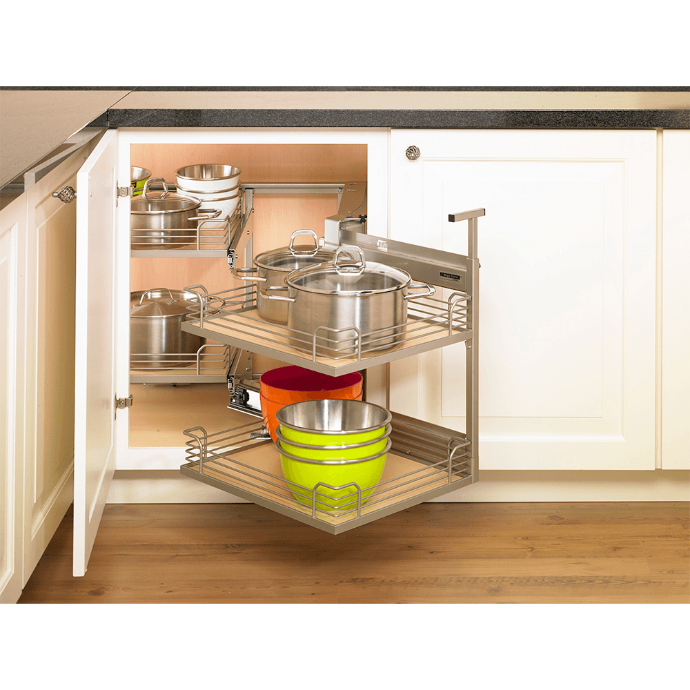 Right-Hand Magic Blind Corner Pull-Out with Soft-Close for 19-3/8" Cabinet Opening, Chrome/White Alt 7 - Image