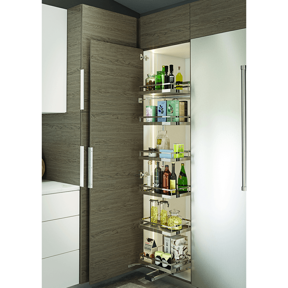 6-Shelf TANDEM SOLO Large Pantry Pull-Out Kit with Soft-Open/Soft-Close/Arena Plus Classic Shelves, Champagne/Maple Alt 1 - Image