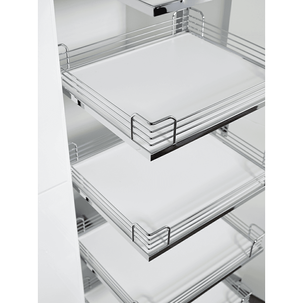 6-Shelf TANDEM SOLO Large Pantry Pull-Out Kit with Soft-Open/Soft-Close/Arena Plus Classic Shelves, Chrome/White Alt 1 - Image
