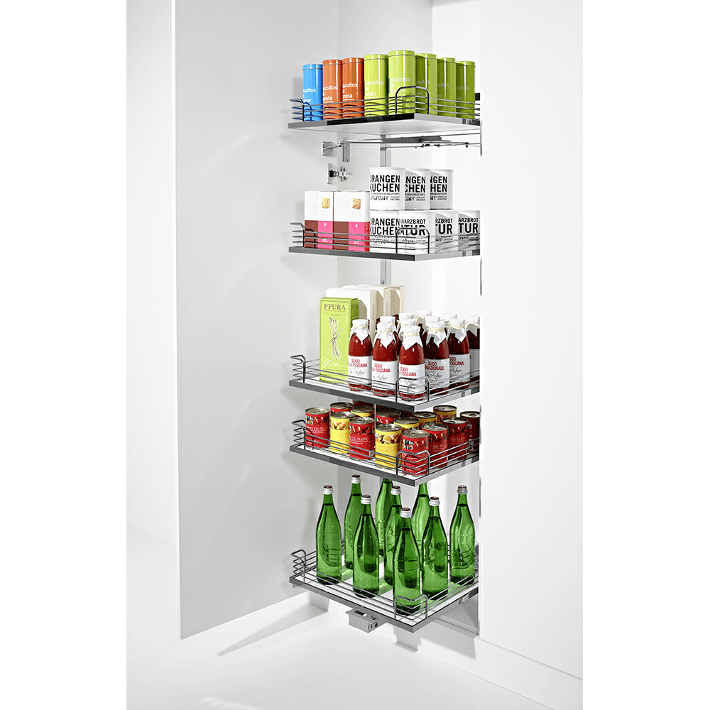 6-Shelf TANDEM SOLO Large Pantry Pull-Out Kit with Soft-Open/Soft-Close/Arena Plus Classic Shelves, Chrome/White Alt 3 - Image