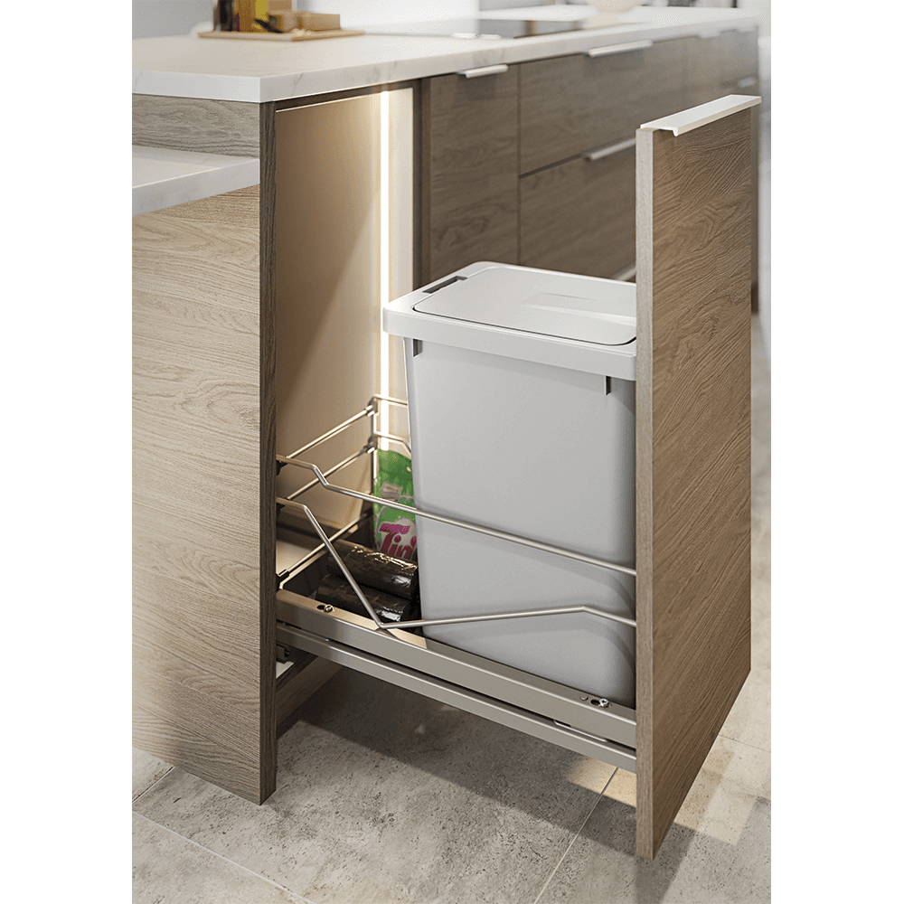 Single 36 QT Bottom-Mount Wastebin Pull-Out Kit with Soft-Open/Soft-Close, Chrome/White Alt 2 - Image