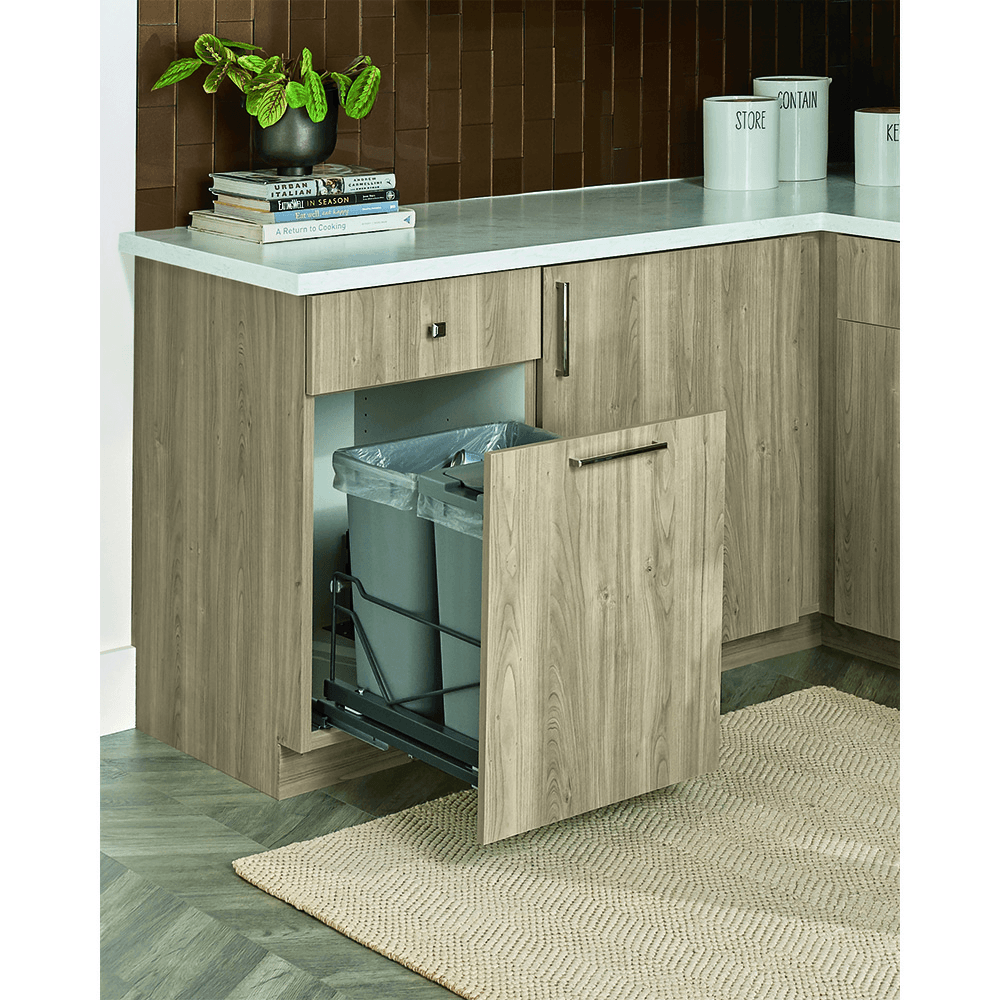 Single 36 QT Bottom-Mount Wastebin Pull-Out Kit with Soft-Open/Soft-Close, Silver/Gray Alt 4 - Image
