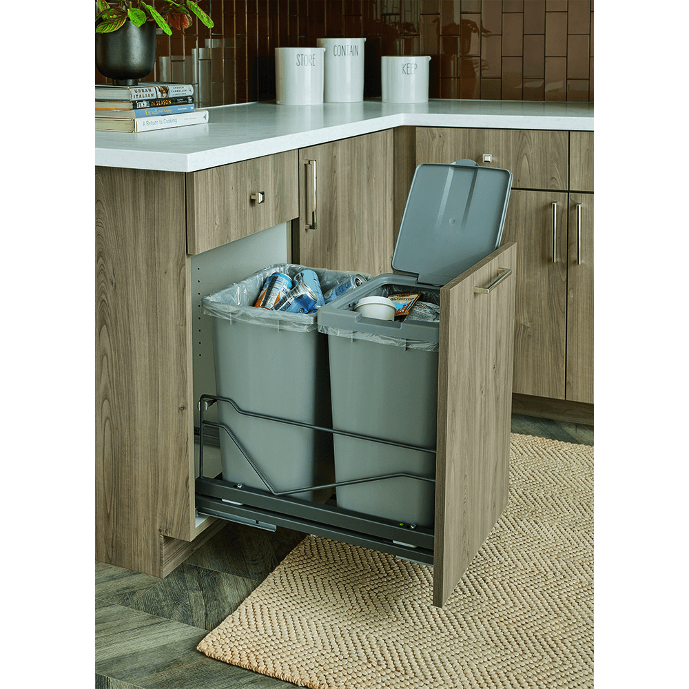 Single 36 QT Bottom-Mount Wastebin Pull-Out Kit with Soft-Open/Soft-Close, Silver/Gray Alt 5 - Image