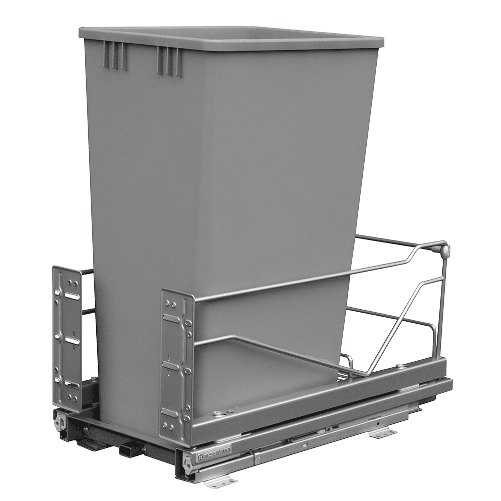 Single 52 QT Bottom-Mount Wastebin Pull-Out Kit with Soft-Open/Soft-Close, Silver/White Main - Image