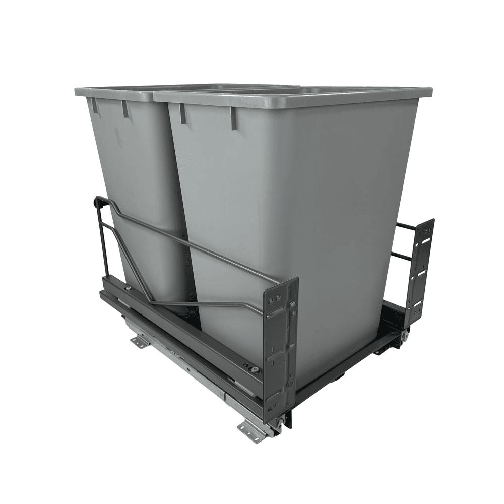 Double 36 QT Bottom-Mount Wastebin Pull-Out Kit with Soft-Open/Soft-Close, Anthracite/Gray Main - Image
