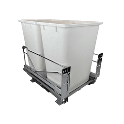 Double 36 QT Bottom-Mount Wastebin Pull-Out Kit with Soft-Open/Soft-Close, Chrome/White Main - Image