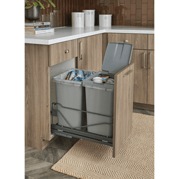 Double 36 QT Bottom-Mount Wastebin Pull-Out Kit with Soft-Open/Soft-Close, Silver/White Alt 1 - Image