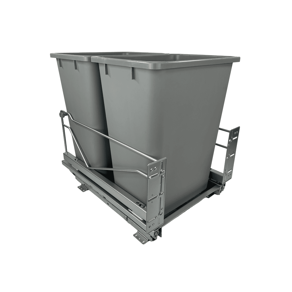 Double 36 QT Bottom-Mount Wastebin Pull-Out Kit with Soft-Open/Soft-Close, Silver/Gray Main - Image