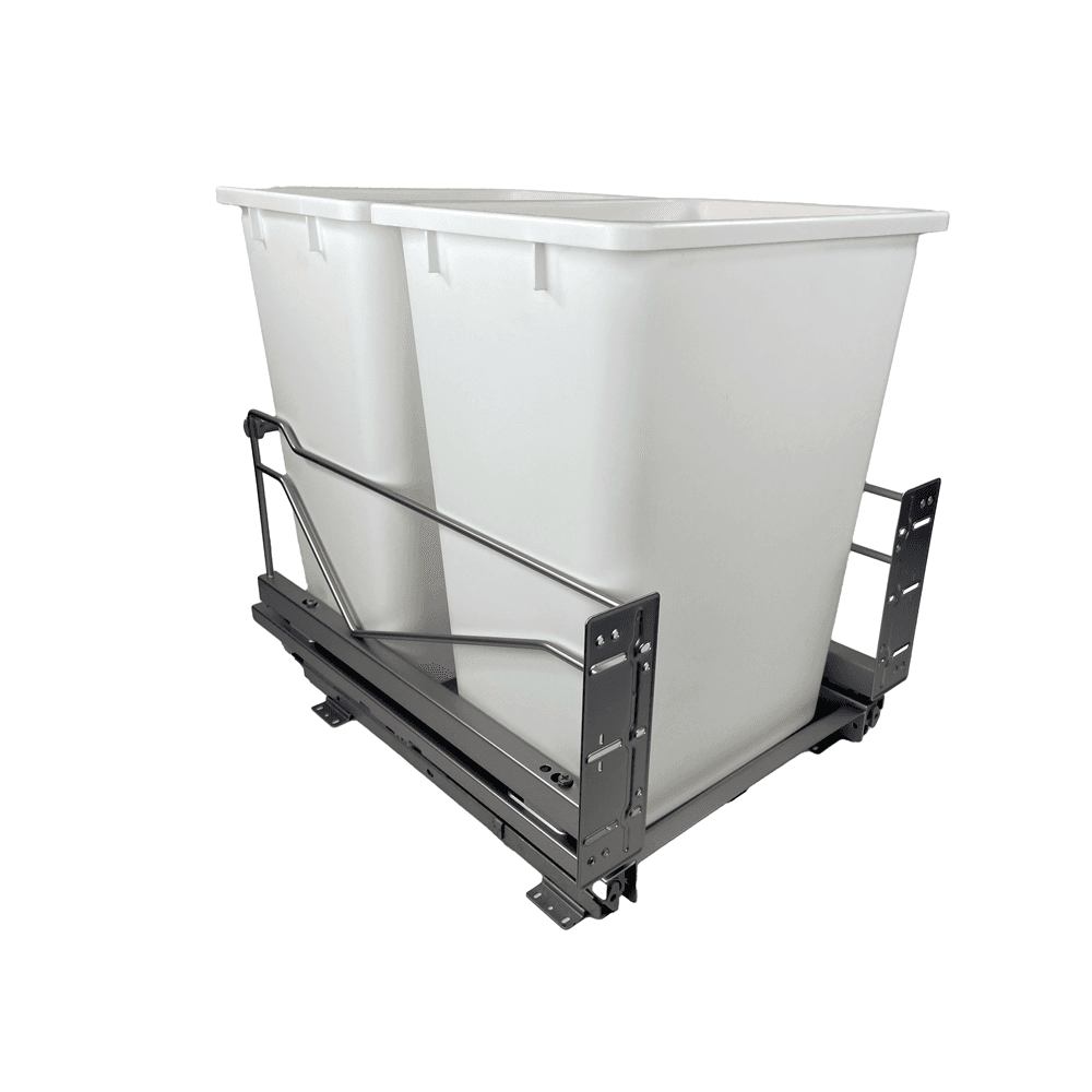 Double 36 QT Bottom-Mount Wastebin Pull-Out Kit with Soft-Open/Soft-Close, Silver/White Main - Image