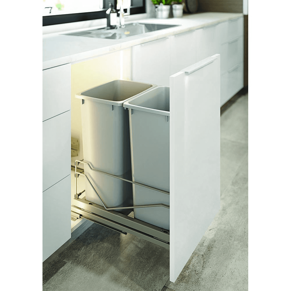 Double 52 QT Bottom-Mount Wastebin Pull-Out Kit with Soft-Open/Soft-Close, Champagne Alt 1 - Image