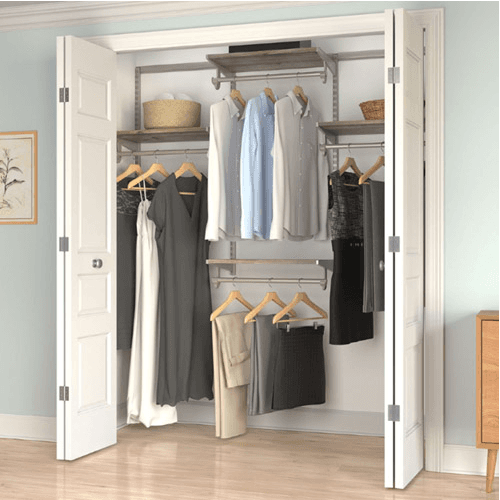 Heavy duty steel closet hardware kit with adjustable configurations