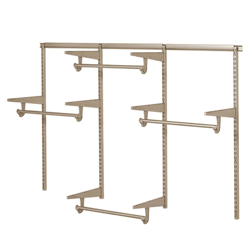 Closet Culture modular closet system with champagne nickel finish and wood accents