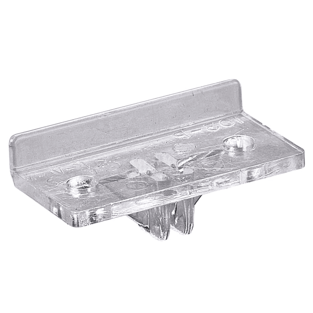 Clear plastic front rest for 1" standards and brackets, holds two shelf fronts