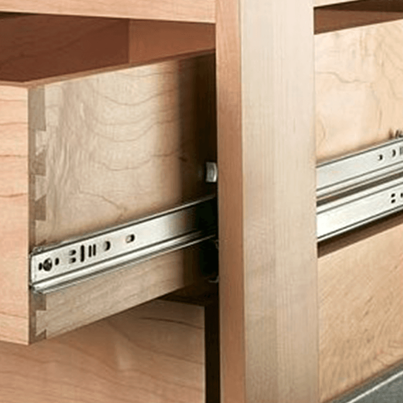 Side-Mount Drawer Slide with Positive Stop Lever & Ball Bearing Rollers