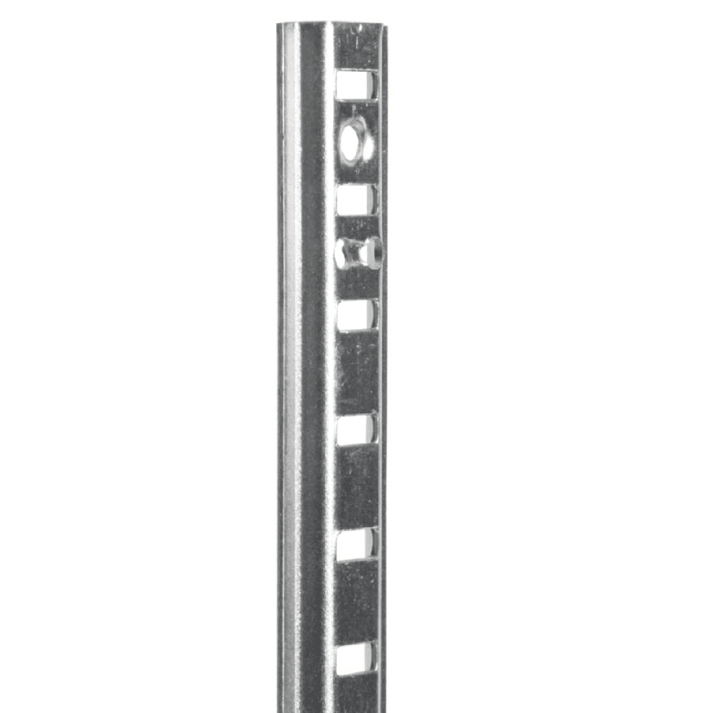 High-strength steel 72" surface-mount pilaster standard with 1/2" vertical adjustability and numbered slots for quick clip insertion. Holds up to 500 lbs. per shelf. BHMA Grade 1 compliant. Bright zin